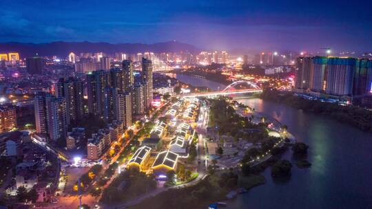 广西百色南岸沙滩公园夜景航拍延时