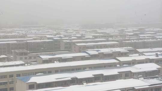 大雾下雪城镇居民区下摇