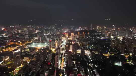 福建莆田商务区夜景灯光航拍