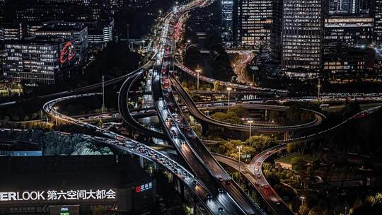 4K航拍杭州中兴立交桥夜景视频素材模板下载