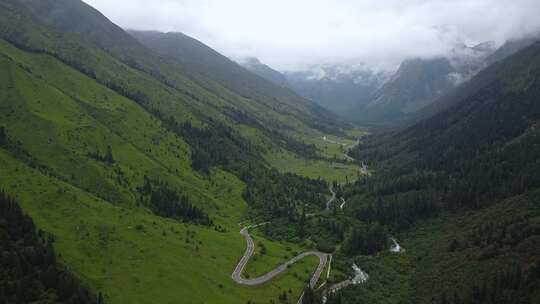 四姑娘山景区 森林 山谷 植被 航拍 山脉