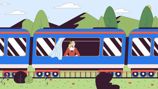 看着窗外的火车车窗线卡通动画