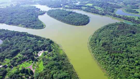 成都青龙湖湿地公园清晨白昼航拍