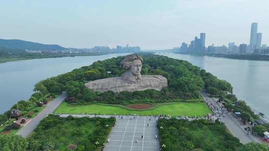 长沙橘子洲头航拍湘江橘子洲景区长沙地标