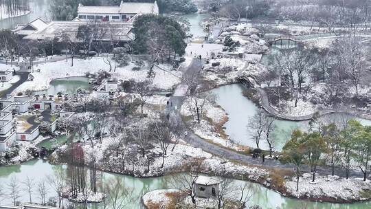 航拍扬州瘦西湖大明寺观音山宋夹城园林雪景