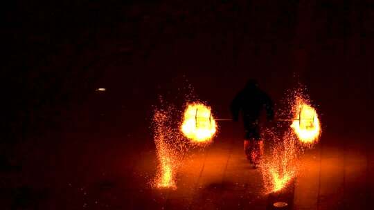 4K传统非遗表演火壶焰火实拍视频