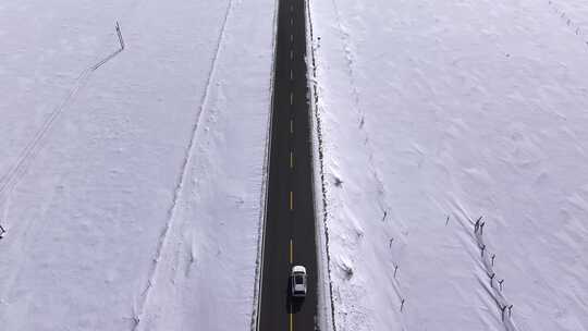 被积雪覆盖的旷野中的公路