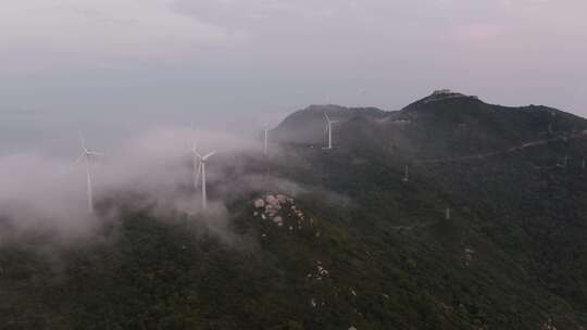 汕头航拍南澳岛风车群风力发电绿色能源