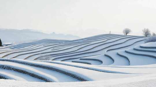 积雪覆盖的梯田风光