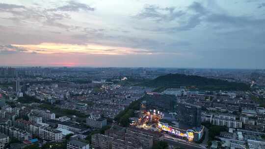 4K航拍昆山城市日落夜景风光