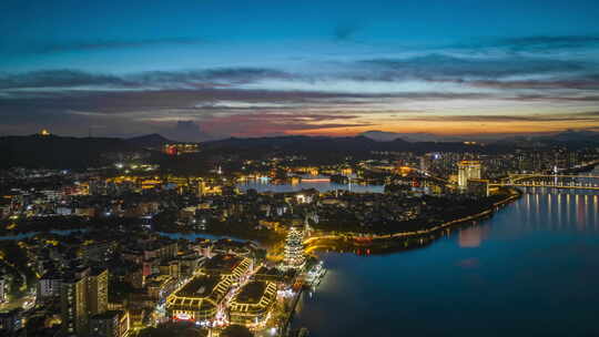 航拍延时城市晚霞夜景4K