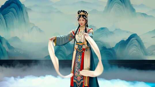 古装女子舞绸带表演