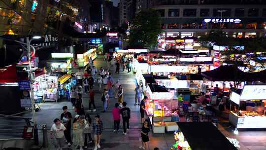 美食街 夜市步行街 人山人海 航拍