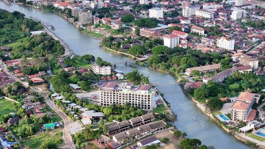 老挝万荣城市景观航拍