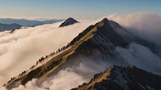 风吹草地现牛羊 晨雾山川云层 草原