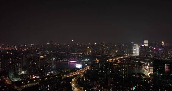 航拍广州大桥交通夜景