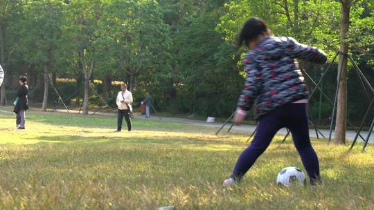 草地 周末 公园 游玩 踢球 儿童 足球