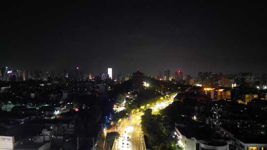 湖北武汉夜景黄鹤楼景区航拍