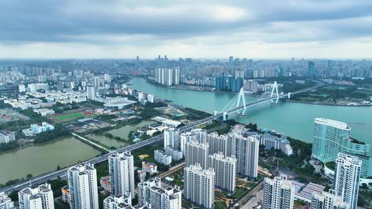 海南海口万绿园滨海大道延时海口城市大景