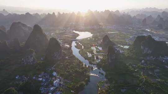 桂林山水漓江风光航拍