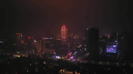 宁波南部商务区夜景航拍视频素材模板下载
