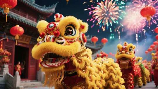 新年喜庆舞狮表演