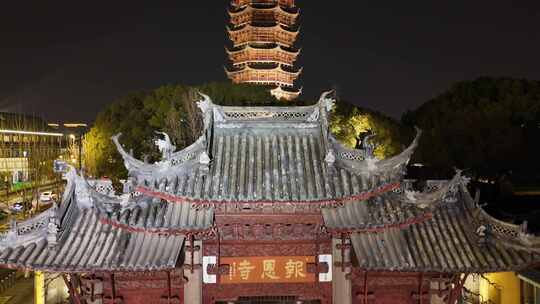 苏州古城夜景人民路北寺塔北报恩寺