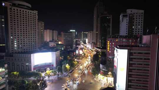 云南昆明城市夜幕降临夜景灯光航拍视频素材模板下载
