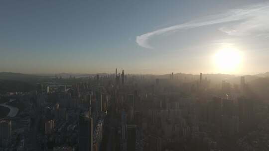 深圳罗湖区日落航拍大景