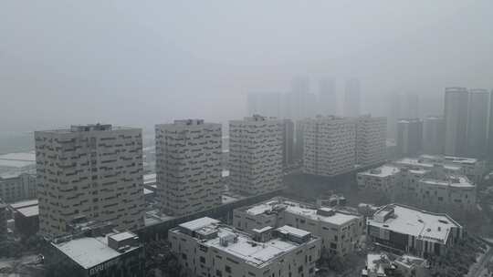 武汉江汉区菱角湖公园雪景航拍