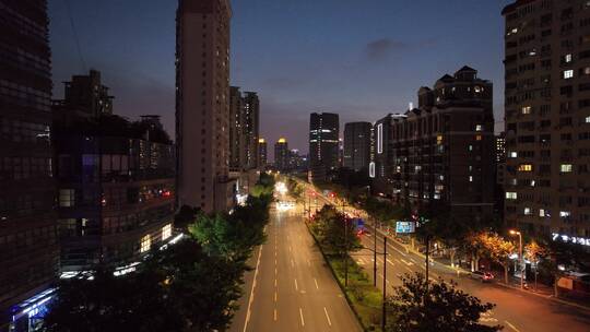 上海浦西徐家汇虹桥路夜景航拍空镜