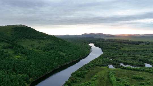 亚洲第一湿地：内蒙古根河湿地暮色视频素材模板下载