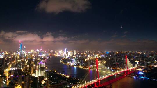 航拍上海杨浦大桥夜景延时视频素材模板下载