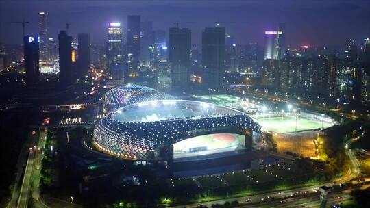 航拍深圳湾体育场 近景 夜景 转 半周