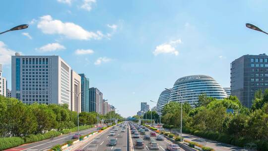 北京朝阳门桥+朝阳门SOHO车水马龙视频素材模板下载