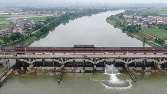 航拍湖南湘乡市涟水发电站