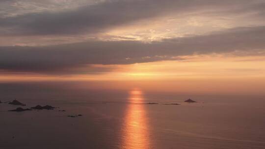 航拍 大海 日落 晚霞 夕阳 海面 倒影