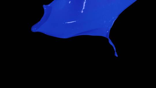 蓝色大片液体颜料泼洒下落飞溅