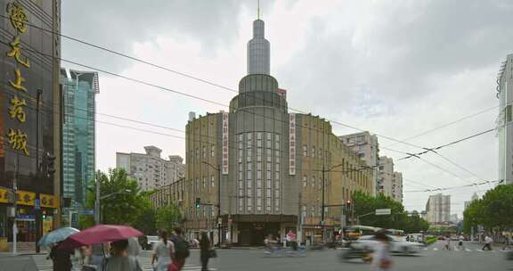 上海百乐门建筑人流车流慢门