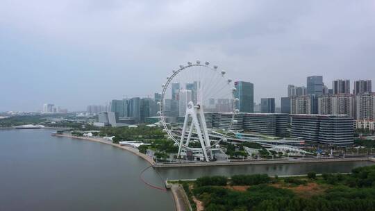 深圳宝安欢乐港湾全景航拍左环绕