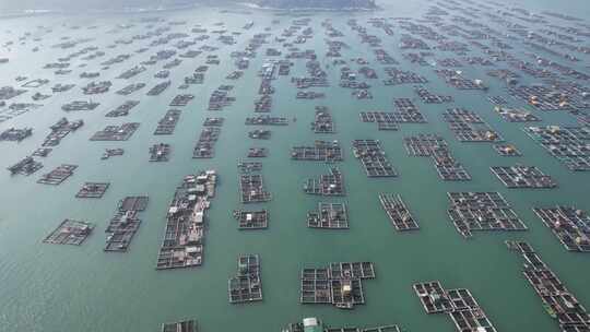 蓝色海洋大海海鲜养殖基地航拍