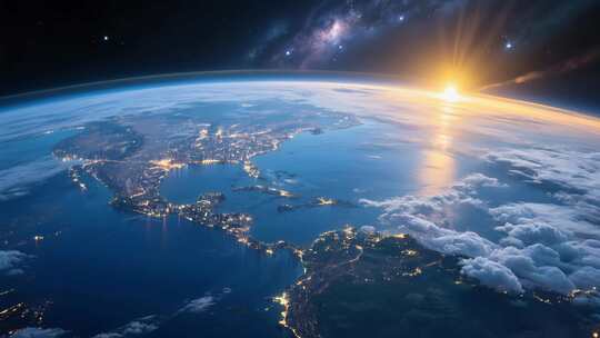 地球日出太空俯瞰景象