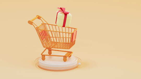 购物车和礼物盒的概念动画