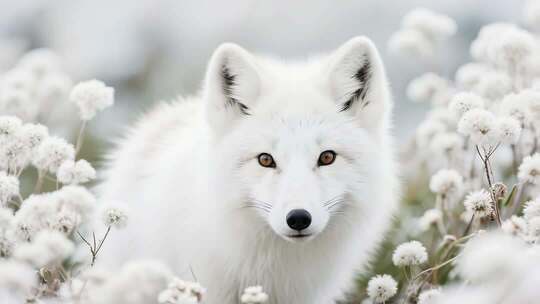 雪地中的白色狐狸特写