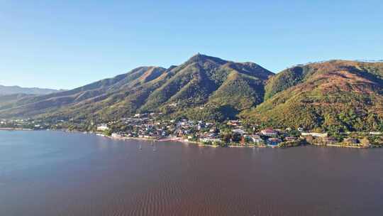 西昌市邛海湿地公园清晨航拍实时