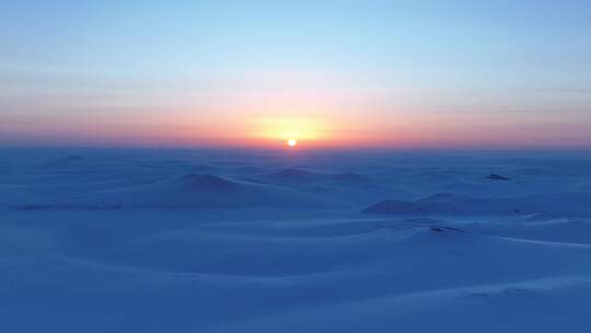 航拍冬天内蒙古草原雪原暮色高清在线视频素材下载