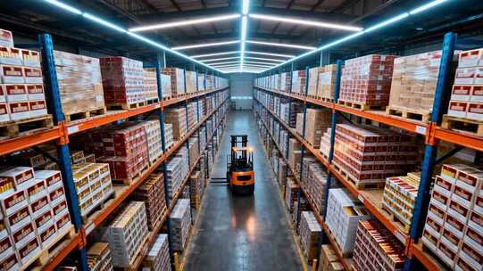 仓库内叉车搬运货物场景