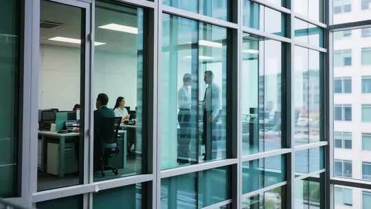 写字楼内办公人员交流场景