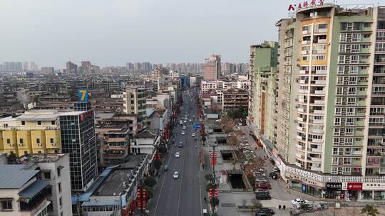 航拍广汉城市中轴线道路中山大道街景