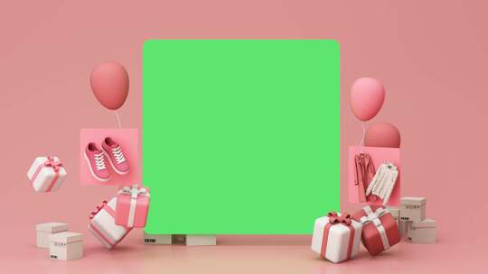 绿幕留白中心礼物盒子节日氛围3d渲染